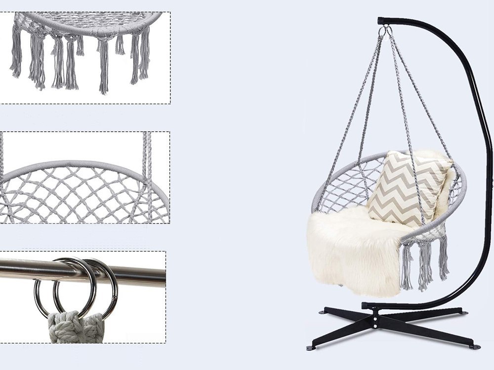 SZARY HAMAK FOTEL WISZĄCY HUŚTAWKA BOCIANIE GNIAZDO HUŚTAWKA BOHO